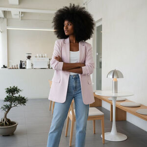 Nordstrom Open Edit Oversized Pale Pink Linen Blazer Clean Girl Work Wear S